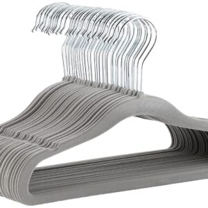 Amazon Basics Kids Velvet, Non-Slip Clothes Hangers (baby/toddler), 11.6 Inches (for baby clothes), Pack of 30, Gray