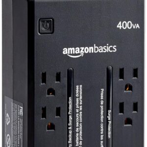 Amazon Basics Standby UPS Battery Backup 400VA 255W Surge Protector Uninterruptible Power Supply, 6 Outlets for Power Outage Protection, Compact, Black