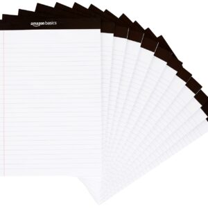Amazon Basics Wide Ruled Lined Writing Note Pads, 8.5 inch x 11.75 inch, White, 12 Count (12 Pack of 50)