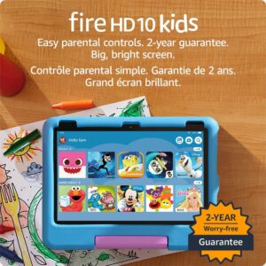 Amazon Fire HD 10 Kids tablet (newest model), ages 3-7, Parental controls, ad-free content, bright 10.1" screen, 32 GB, Blue