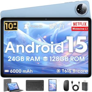 Android 15 Tablet 10 inch,24GB RAM 128 ROM,Tablets with Keyboard Mouse Stylus,1TB Expandable,Octa-Core 6000mAh 1280x800 IPS HD,5G WiFi,T615 CPU,High Performance,Processor,Dual...