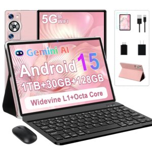 Android 15 Tablet, 30GB RAM 128GB ROM 1TB TF, 2025 Electronics Tablets 10.1 Inch 8000mAh with Keyboard Mouse, 2.0GHz, 5G WiFi, BT 5.0, GMS Certified, Incell Display, Gemini AI -...