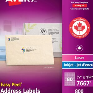 Avery 1/2" x 1-3/4" Clear Rectangle Labels with Easy Peel for Laser/Inkjet Printers, Glossy Clear, Rectangle, 800 Labels, Permanent (7667) Made in Canada