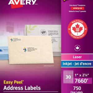 Avery 1" X 4" Glossy Clear Rectangle Labels with Easy Peel for Laser/Inkjet Printers, 200 Labels, Permanent (7661) Made in Canada