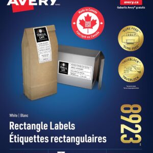 Avery 2" x 4" Shipping Labels with TrueBlock Technology for Laser/Inkjet Printers, White, Rectangle, 100 Labels, Permanent (8923) Made in Canada