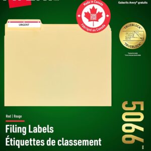 Avery Filing Labels with TrueBlock Technology for Laser/Inkjet Printers, 3-7/16" x 2/3", Red, File Tab Labels, Folder Labels, Rectangle, 600 Labels, Permanent (5066) Made in Canada