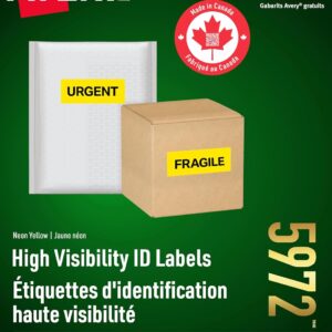 Avery Fluorescent Neon Labels, 1" x 2-5/8", Fluorescent Yellow, 750 Labels, Rectangle, Permanent (5972) Made in Canada