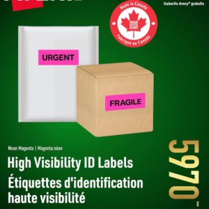Avery Neon Labels, 1" x 2-5/8", Fluorescent Magenta, 750 Labels, Rectangle, Permanent (5970) Made in Canada