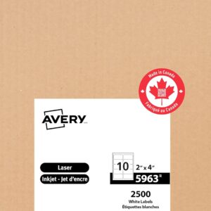 Avery TrueBlock Shipping Labels for Laser Printers, 2" x 4", White, Rectangle, 2500 Labels, Permanent (5963) Made in Canada