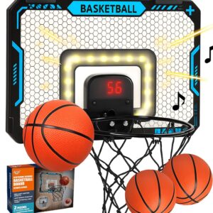 BATURU Indoor Mini Basketball Hoop with Interactive LED Lighting & Electronic Scoreboard, Over The Door Basket Ball Hoops with 3 Balls and Pump, Sports Toys Gifts for Boys 5-12...