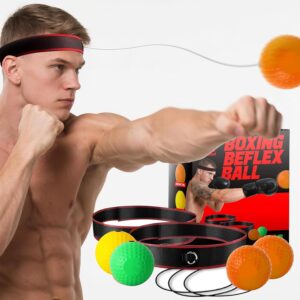 Boxing Reflex Ball Headband Set - 4-Pack Reflex Balls with 2 Adjustable Headbands for Boxing & MMA, Perfect for Improving Reaction Speed, Timing, Accuracy, Focus and Hand-Eye...
