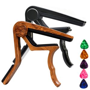 Capo Guitar Capo for Acoustic and Electric Guitars acoustic guitar capo,capo for acoustic guitar 6 string- 2 Packs with 5 Picks (Wood+Black)