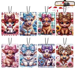 Car Air Fresheners Highland Cow Gifts 8 Pack, Cute Cow Car Hanging Accessories Interior for Women Girls Boys Lover Home Decorations Valentines Day Gift Christmas Tree Ornaments...