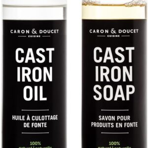 Caron & Doucet - Cast Iron Cleaning & Conditioning Set: Seasoning Oil & Cleaning Soap | 100% Plant-Based | Best for Washing, Restoring & Seasoning Cast Iron Skillets, Pans &...
