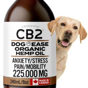 CB2 Hemp Oil for Dogs [225,000mg / 240mL / Organic] - Hip and Joint Supplement for Dogs - Extra Strength for Pain/Arthritis/Inflammation/Separation...