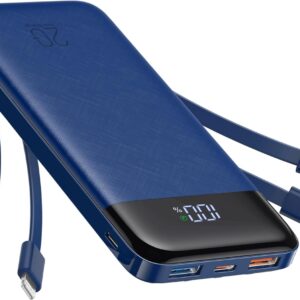 Charmast Power Bank with Built in Cables, 20000mAh USB C Battery Pack 5 Outputs 4 Inputs with LED Display Type C Powerbank,22.5W Fast Charging Portable Charger Compatible with...