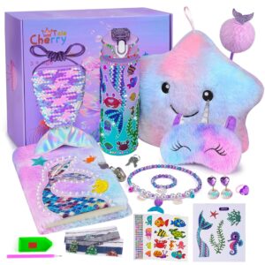 Cherry Tale Mermaid Toys Gifts for Girls 4-6 7 8 9 10 Years Old, Girls Birthday Gifts Set with Light Up Star Pillow Diary Plush DIY Water Bottle Kits, for Daughter Niece Christmas