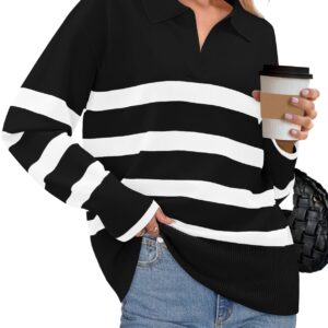CHICZONE Womens Long Sleeve Sweaters V Neck Fall Winter Knit Trendy Oversized Casual Pullover Sweater