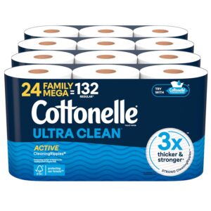 Cottonelle Toilet Paper, 24 Family Mega Rolls = 132 Regular Rolls (4 Packs of 6), Ultra Clean, Strong Bathroom Tissue, 353 Sheets per Roll, Packaging May Vary