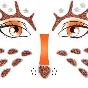 Deer Temporary Tattoo Stickers Face Stickers Halloween Costume Accessories Reindeer Christmas Birthday Party Accessory Long Lasting Fawn Fake Sticker for Wild Animal Themed...