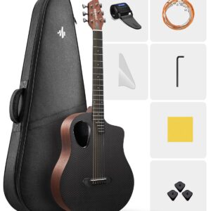 Donner 38" Carbon X Wood Acoustic Guitar Beginner & Intermediate Learner Kits - Carbon Fiber Top, Wooden Body, Durable Solid Guitar with Case, Strap, Steel-String, RISING-G1...