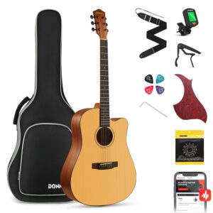 Donner 41” Acoustic Guitar for Adults,Steel-Strings with Online Lesson, 4/4 Full Size Acoustique Guitare with Gig Bag, Tuner, Strap, Strings, Picks, Capos, Cutaway, Natural,...