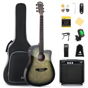 Donner Acoustic Electric Guitar for Beginner Intermediate with Amplifier Capo Strap Pick Tuner, 41 Inch Full Size Acustica Electro Guitarra Kit