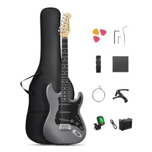 DONNER DST-80 Electric Guitar – 39” Beginner Electric Guitar Kit with Amp, Classic SSS Pickup Complete with Gig Bag, Tuner, Capo, Strap, Picks, and Free Online Lessons