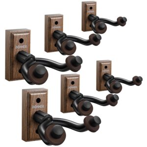 Donner Guitar Wall Mount Hanger 6-Pack, Black Walnut Guitar Wall Holder for Acoustic Electric Guitars, Bass, Ukulele, Violin, Mandolin, Banjo and String Instruments