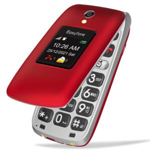 Easyfone Prime-A1 Pro 4G Flip Mobile Phone for Seniors, 2.4'' HD Display, Big Buttons, Clear Sound, SOS Button, 1500mAh Battery with a Charging Dock, FCC IC Certified (Red)