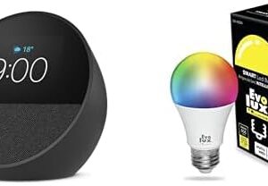 Echo Spot (2024 release) + Evolux Smart Bulb | Black
