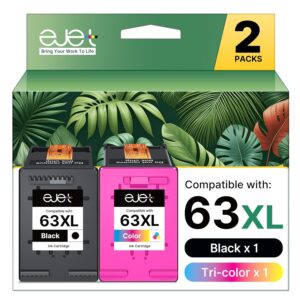 ejet Compatible 63XL Ink Cartridge Replacement for HP OfficeJet 3830 4650 5255 5258 4655 4652 3833 Envy 4520 4512 DeskJet 1112 3630, Black, Tri-Color, 2-Pack