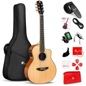 Electric Acoustic Guitar 3/4 Size - 36 Inch Acoustic Electric Guitar Cutaway Acustica Guitarra Bundle for Beginners and Students, Spruce Top, Guitarra Electro Acustica by Vangoa