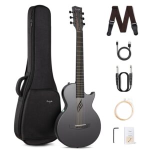 Enya NOVA Go SP1 Carbon Fiber Acoustic Electric Guitar with Smart AcousticPlus 35 Inch Travel Acustica Guitarra Starter Bundle Kit of Gig Bag, Strap, Strings, Charging Cable,...