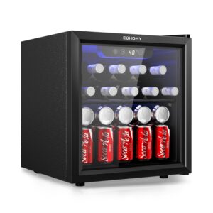 EUHOMY 48 Cans Beverage Refrigerator cooler-Mini Fridge Glass Door for Beer Drinks Wines, Countertop Beverage Fridge with Adjustable Shelves Blue LED for Home/Office/Dorm/Bar,...