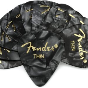Fender 980351743 Premium Celluloid Guitar Picks 12-Pack - Black Moto - Thin