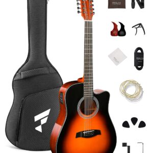 Fesley 12 String Guitar: 42" Full Size Acoustic Electric Guitars for Beginners Adults, Spruce Top Guitarra Acustica, Cutaway Guitar Bundle with Gig Bag, Picks, Strings, Strap,...