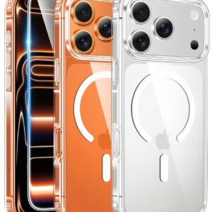 FNTCASE for iPhone 17 Pro-Max Case: Clear Magnetic Phone Cases with Screen Protector Compatible with Magsafe Slim Anti Yellowing Rugged Shockproof Protective Transparent Cell...