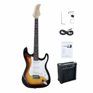 Full-Size 39“ for Adults/Teenagers/Beginners Sunbrust Electric Guitar with 5W Amplifier, Extra Strings, Cable and Guitar Pick (Adaptor NOT Included)