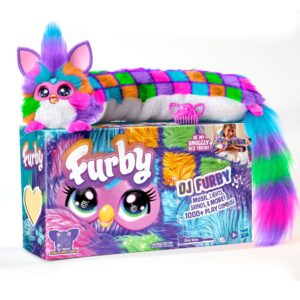 Furby DJ Furby Interactive Toy, Neon Star, Snuggly Electronic Plush, Music, Lights, Motion, & Games, Speaks English & Furbish, 32 in/81 cm Long, 6+ (Amazon Exclusive)