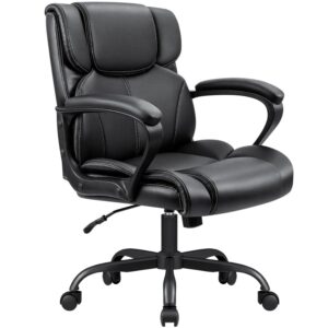 Furmax Mid Back Executive Office Chair Swivel Computer Task Chair with Armrests,Ergonomic Leather-Padded Desk Chair with Lumbar Support
