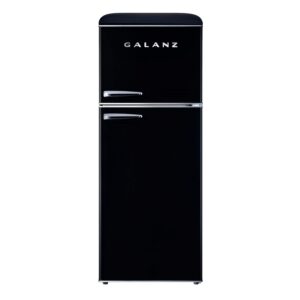 Galanz GLR10TBKEFR Top Freezer Retro Refrigerator Frost Free, Dual Door Fridge, Adjustable Electrical Thermostat Control, Black, 10 cu ft