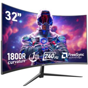 Gawfolk Curved 32 inch Gaming Monitor 240Hz PC Screen Full HD 1080P, Frameless 1800R Curved Computer Screen,FreeSync,178° Viewing Angle,Display Port、HDMI,Wall Mount Compatible...
