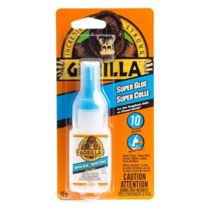Gorilla Super Glue Liquid, Fast-Setting, Versatile Cyanoacrylate Glue, Anti-Clog Cap, Flow Control Formula, Clear, 0.53oz/15g, (Pack of 1) 112381
