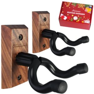 Guitar Wall Mount 2 Pack, Black Walnut Wood Guitar Hanger, U-Shaped Guitar Wall Hanger Mount, Guitar Holder Hook Stand Wall for Acoustic, Electric Guitar, Banjo, Bass, Gift for...