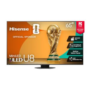 Hisense 65U88QG - 65" 4K Smart Mini-LED PRO Google TV, QLED, Native 165Hz, VRR 288, 5000 Nits, HDR10+, Dolby Vision IQ · Atmos, IMAX Enhanced, 4.1.2 Ch Audio (2025 Model)