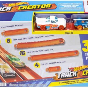 Hot Wheels Toy Car Track Set, Track Creator Deluxe Pack & 2 1:64 Scale Die-Cast Vehicles, 25 Feet of Different Length Speed Snap Track & Connectors