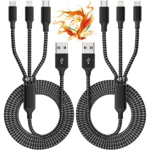 IDISON Multi Charging Cable(2Pack 4FT), 3 in 1 USB Charging Cable for Multiple Devices, Braided Universal Phone Charger Cord with Type-C, Micro USB, IP Port for...