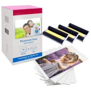 Ink Photo Paper Set Compatible with Canon Selphy CP1500 CP1300 CP1000 CP1200 CP910 KP108 3Color Ink Cartridge and 108 Sheets 4x6 Photo Paper Replace for Canon Selphy KP-108IN...