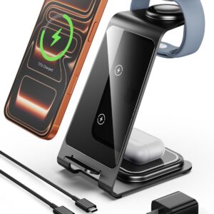 Intoval Aluminum 3-in-1 Wireless Charging Station for iPhone 17/17 Pro/17 Pro Max/16/16 Pro/16 Pro Max/15/14/13/12,for Apple Watch 11/Ultra 3/SE 3/10/9/8/7,for AirPods Pro...